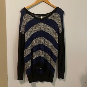 Kensie Knit Sweater Striped black blue New